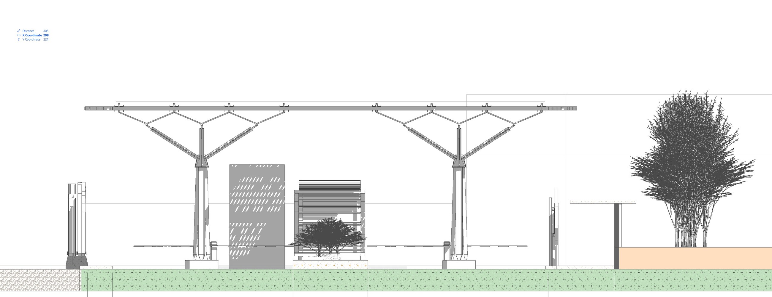 Gate to Industrial Park — WBHO industrial park entrance elevation, branching canopy structure